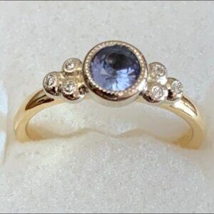 Anne Sportun Blue Sapphire and Diamond Engagement Ring - Size 5